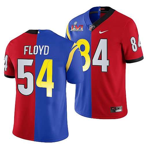 Men's Los Angeles Rams X Georgia Bulldogs #54 Leonard Floyd Red/Royal Split Super Bowl LVI Stitched Jersey